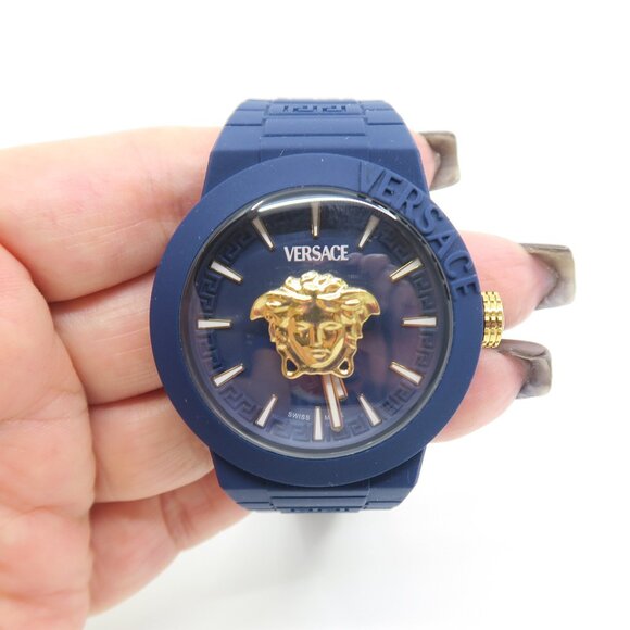 Versace VEEFA0524 V-Pop Blue & Gold Medusa, Silicone Swiss Quartz New Watch - Picture 8 of 10
